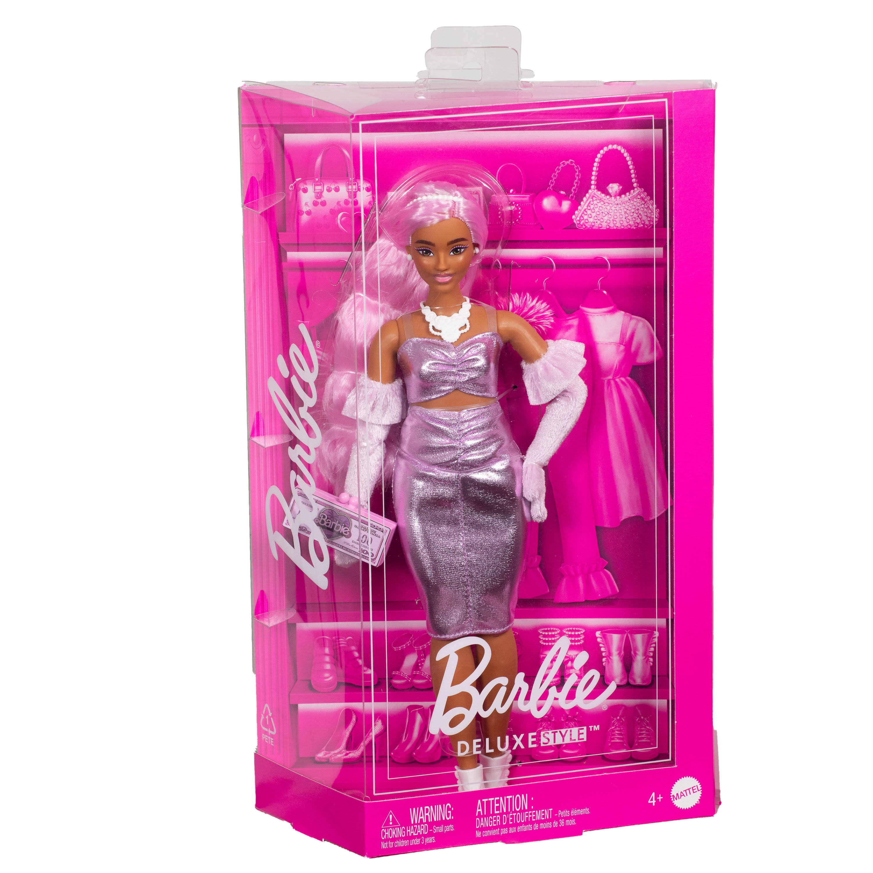Barbie Deluxe Style Doll #1 in Glossy Pink Barbiecore Dress with Velvet Gloves - Image 5