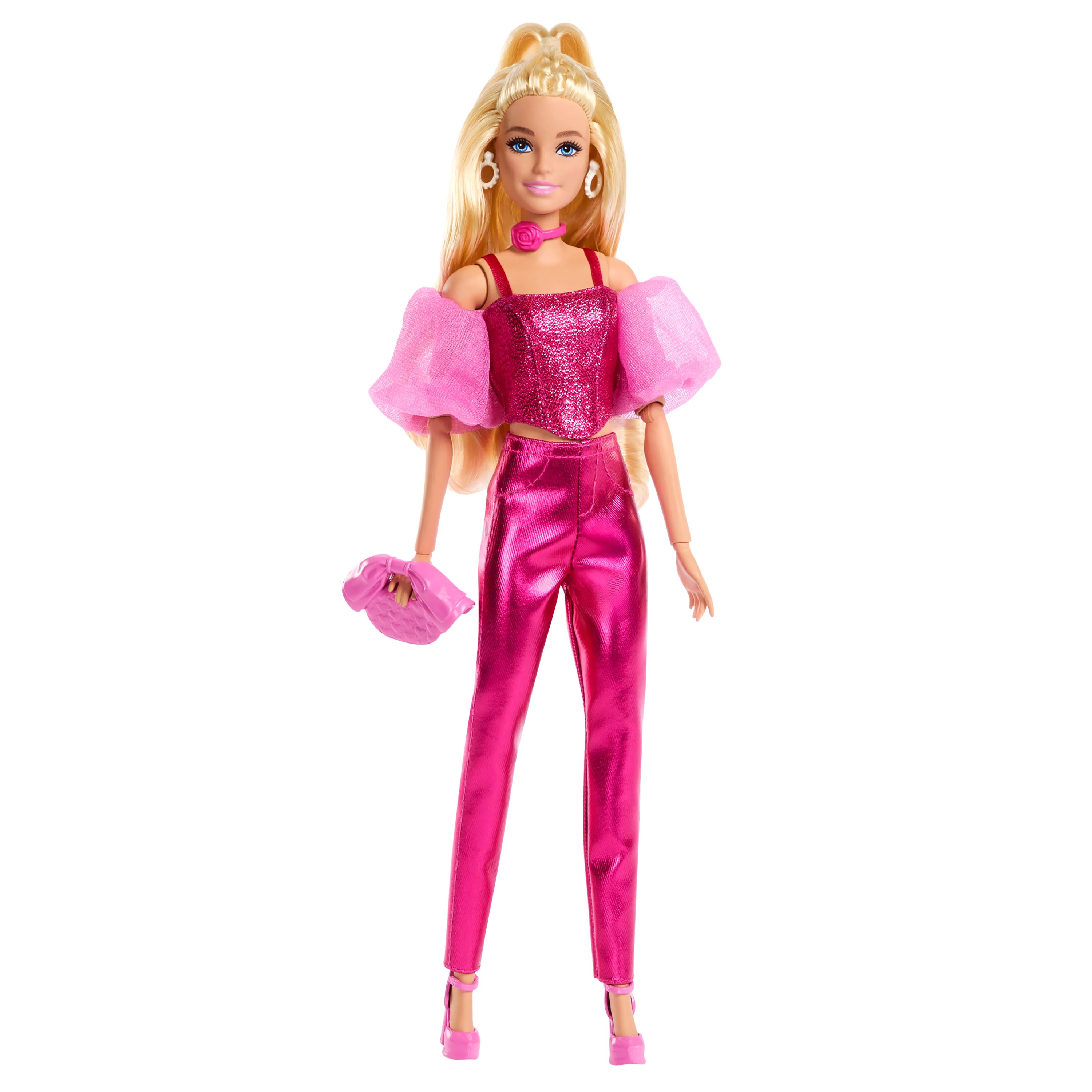 Barbie Deluxe Style Fashion Doll #5 in Metallic Pink Outfit with Corset Top and Accessories, Blonde - Image 5