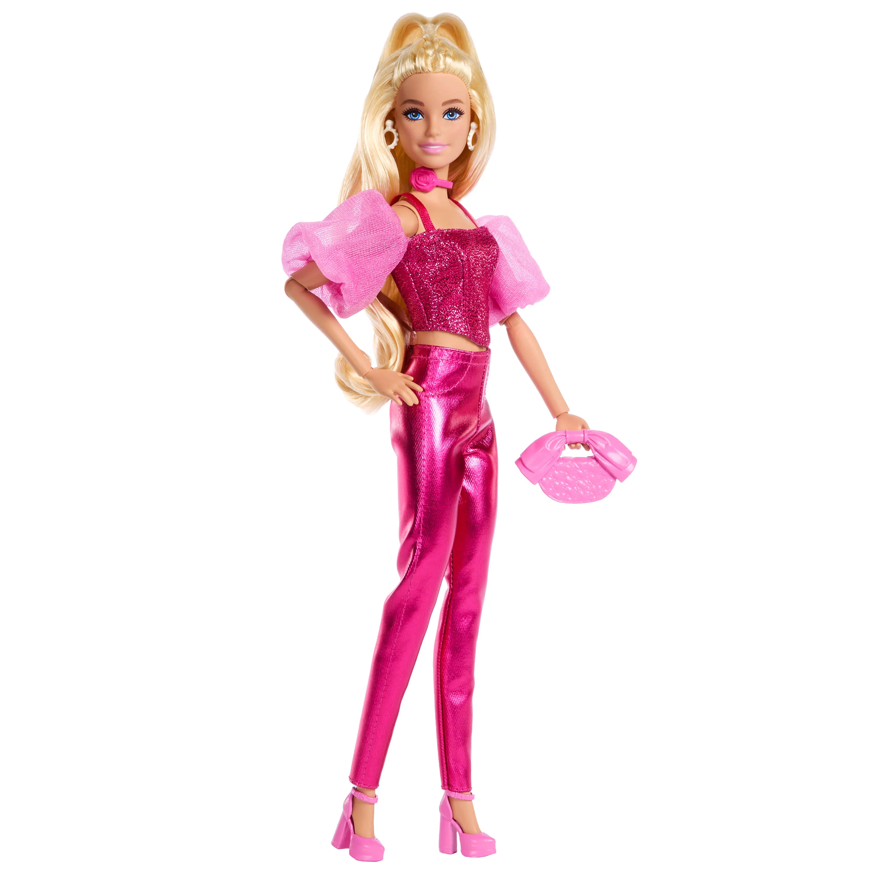 Barbie Deluxe Style Fashion Doll #5 in Metallic Pink Outfit with Corset Top and Accessories, Blonde - Image 6