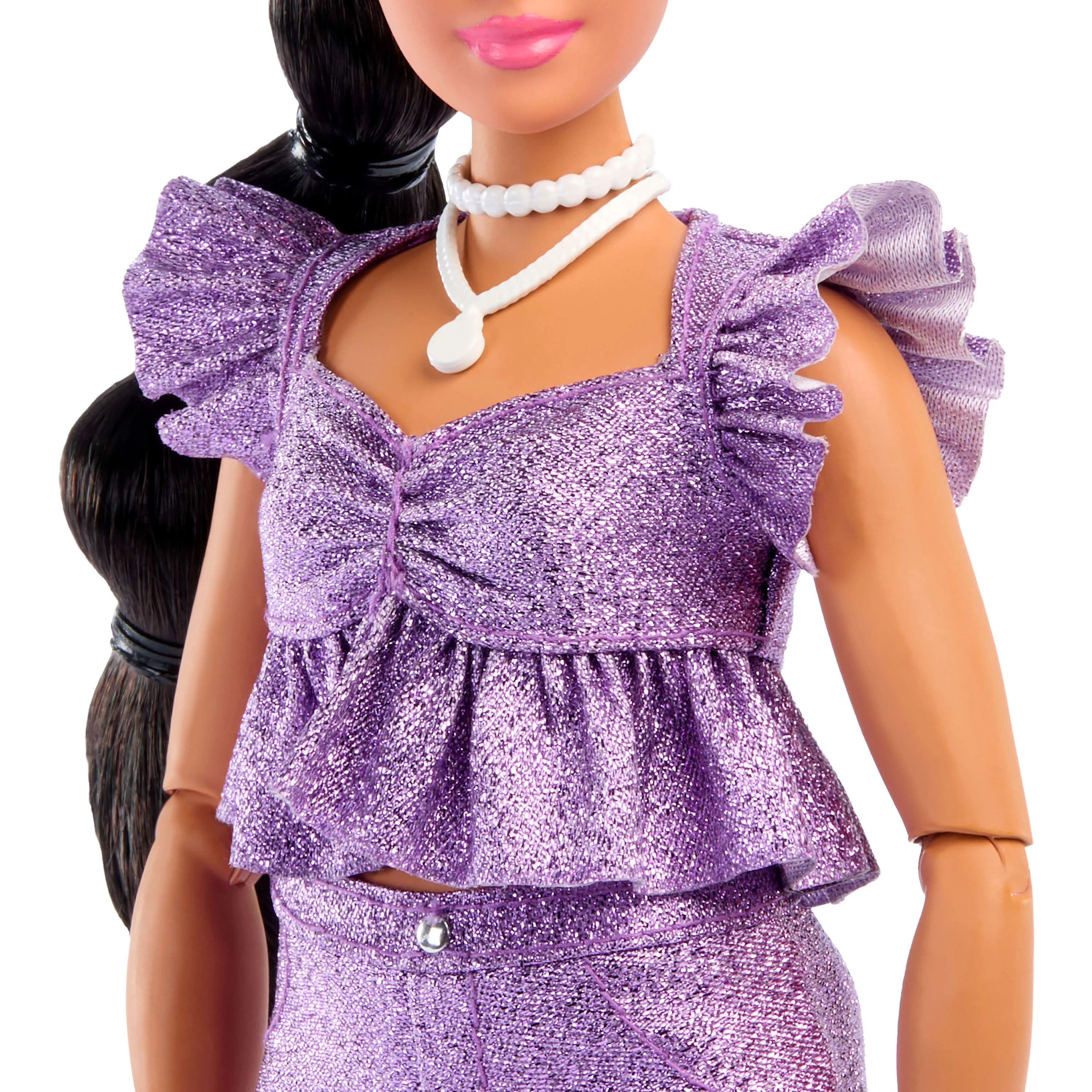 Barbie Deluxe Style Fashion Doll #8 in Metallic Purple Top and Sparkly Shorts with Accessories - Image 2