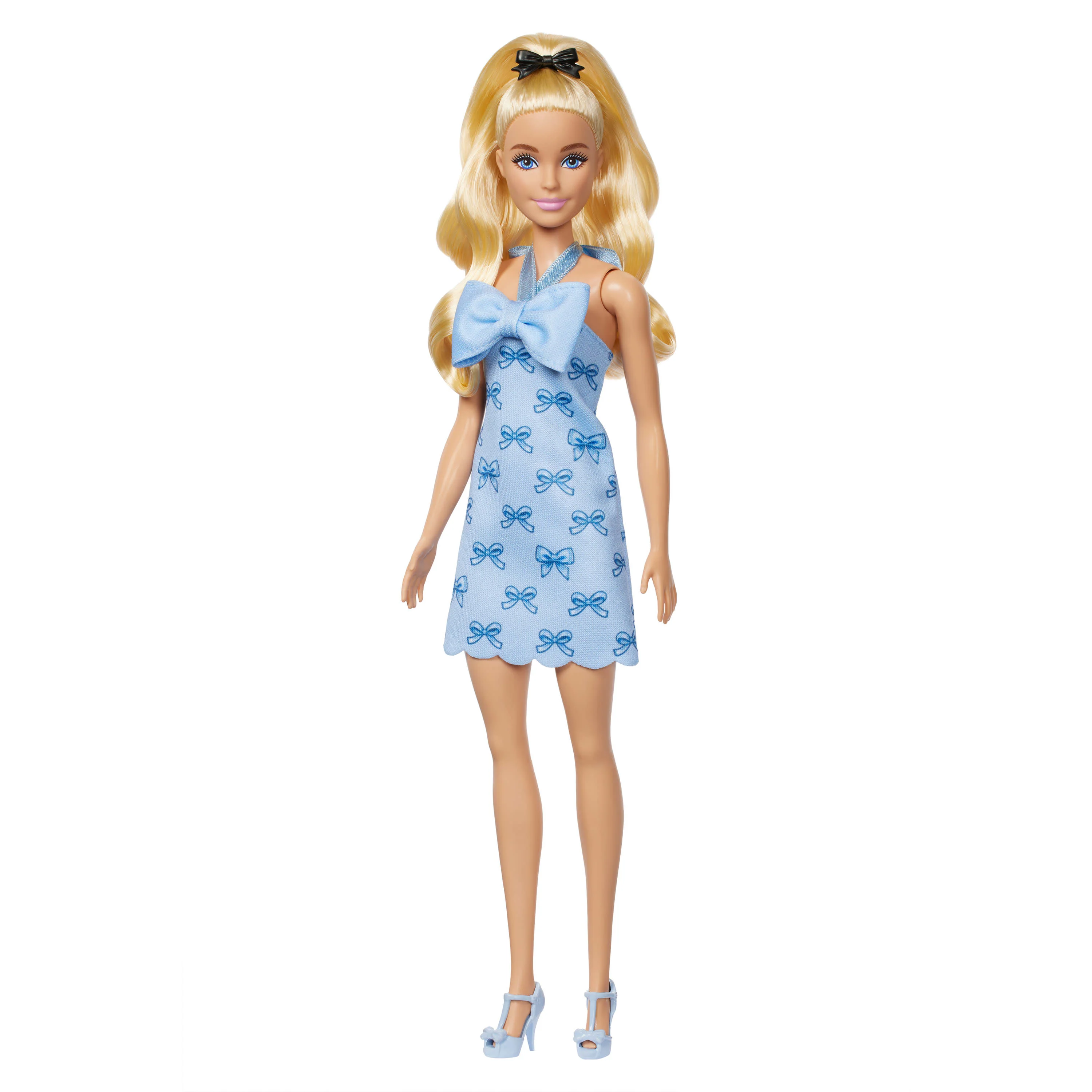 Barbie Fashionistas Doll #237 in Blue Bow Halter Dress, Blonde Ponytail with Bow Accessory - Image 5