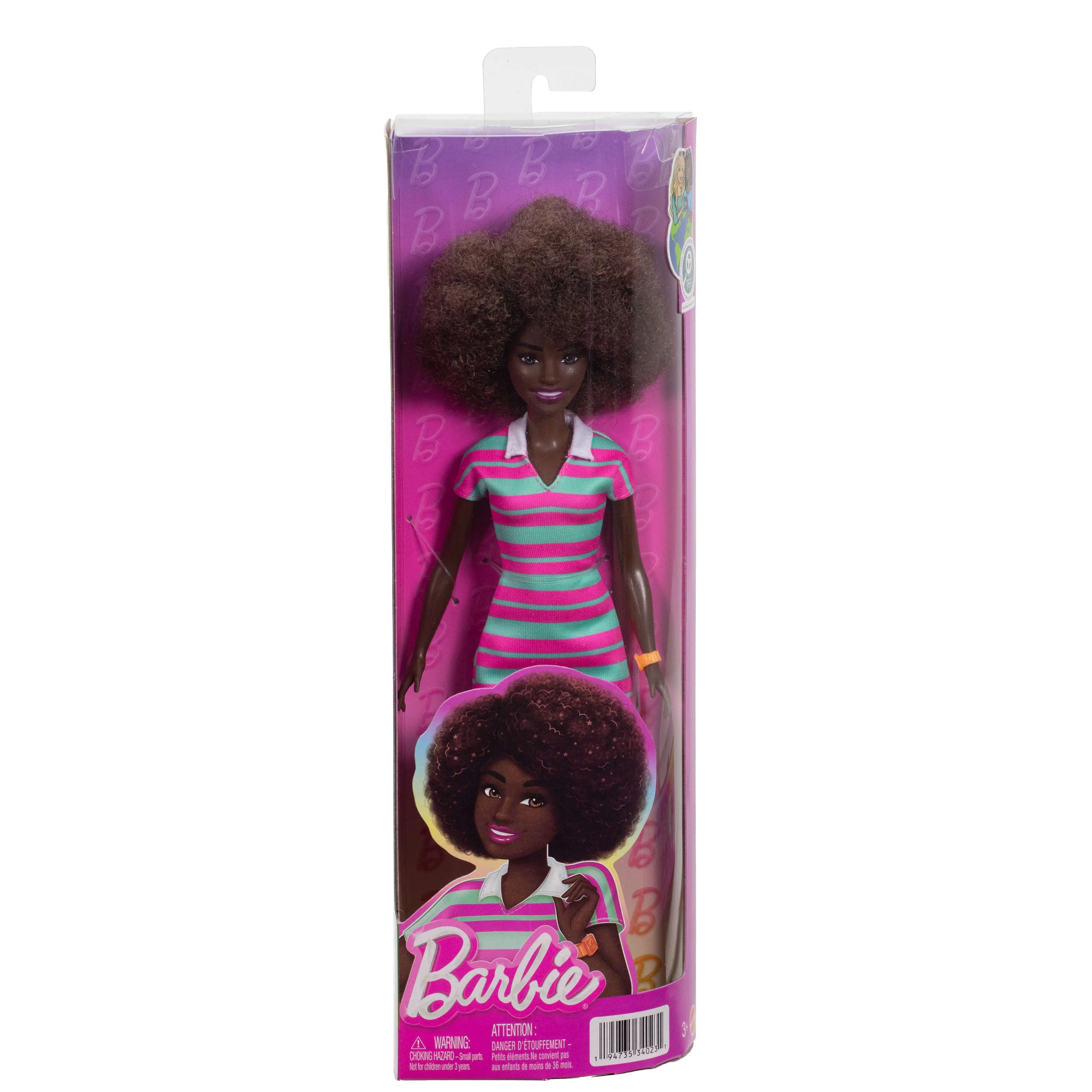 Barbie Fashionistas Doll #247 with Pink and Green Striped Dress - Image 5