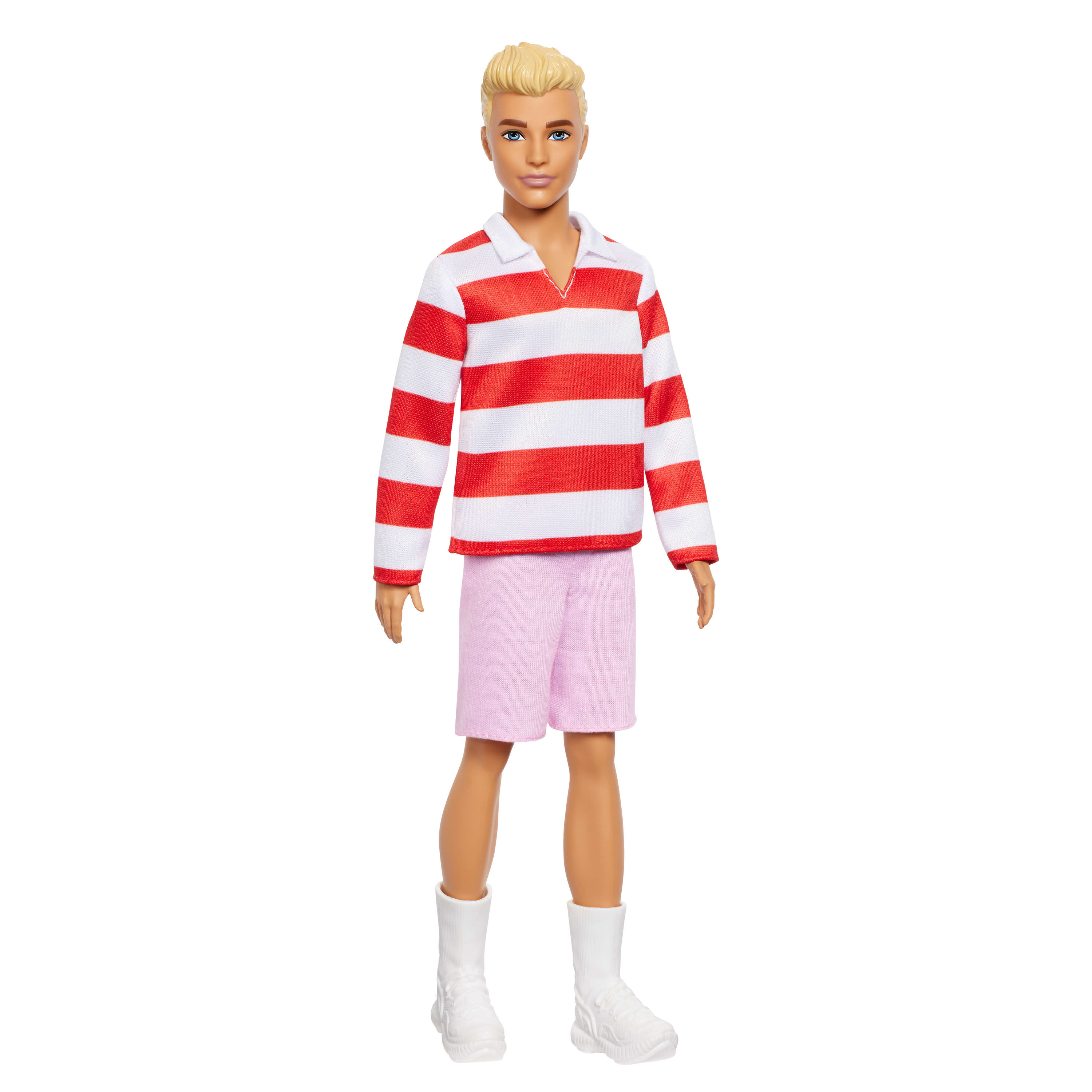 Barbie Fashionistas Ken Doll #241 in Red Striped Top and Pink Shorts with White Sneakers, Blonde - Image 3