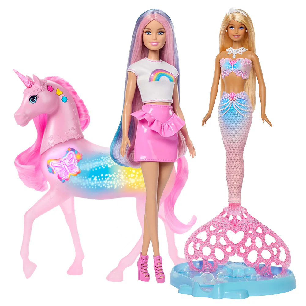 Bundle: Bubble Sparkle Mermaid, Rainbow Sparkle Hair Doll & Sparkle Lights Unicorn - 3 Pack