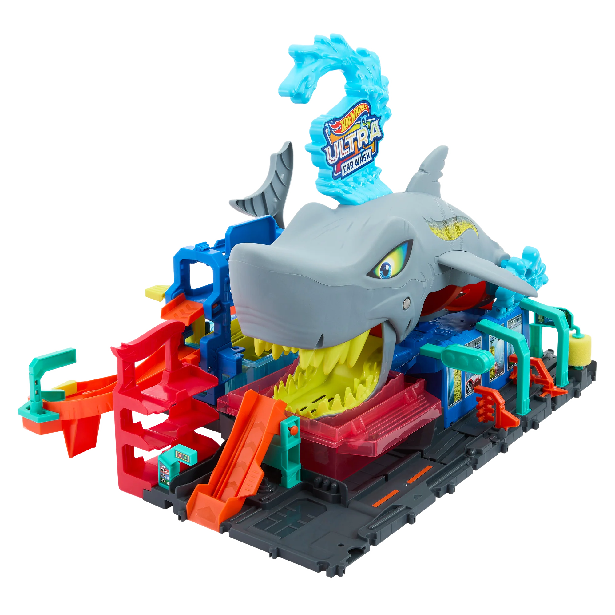Bundle: Hot Wheels Ultra Shark Car Wash Playset & 10 Basic Assorted Cars - Image 5