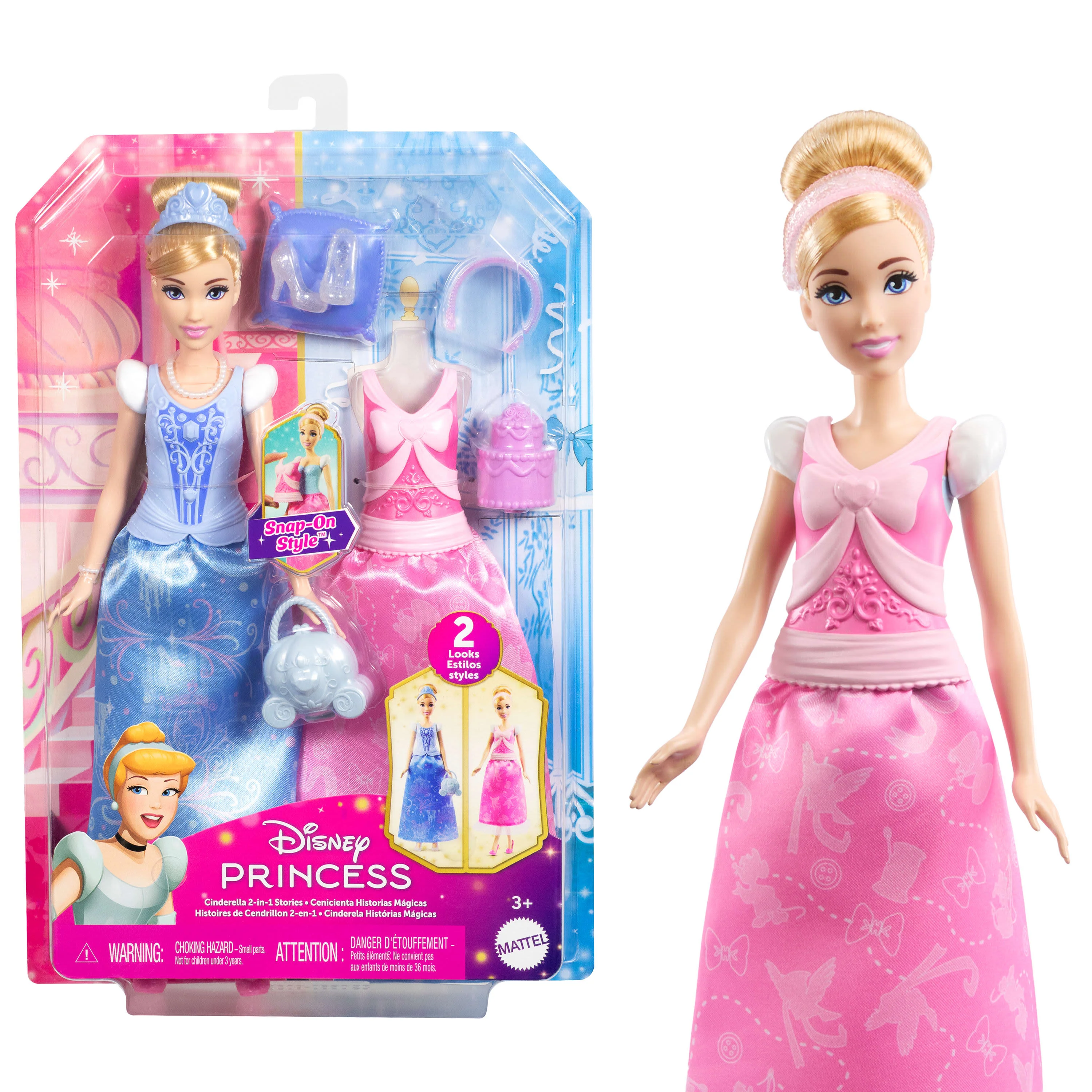 Disney Princess 2-in-1 Stories Cinderella Fashion Doll with 2 Snap-On Bodices - Image 5