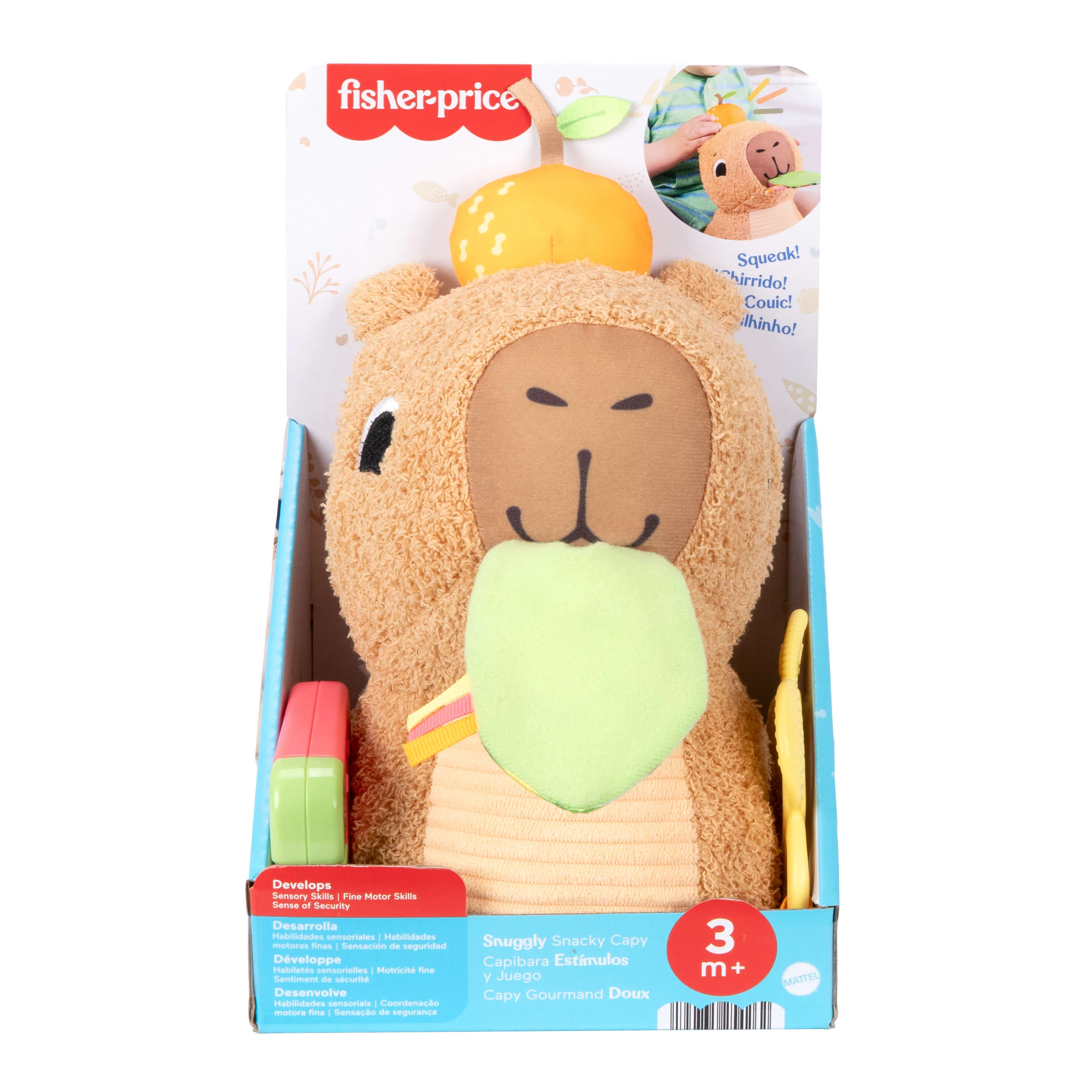 Fisher-Price Snuggly Snacky Capybara Plush Baby Sensory Toy with Teether & Rattle for Newborns - Image 2
