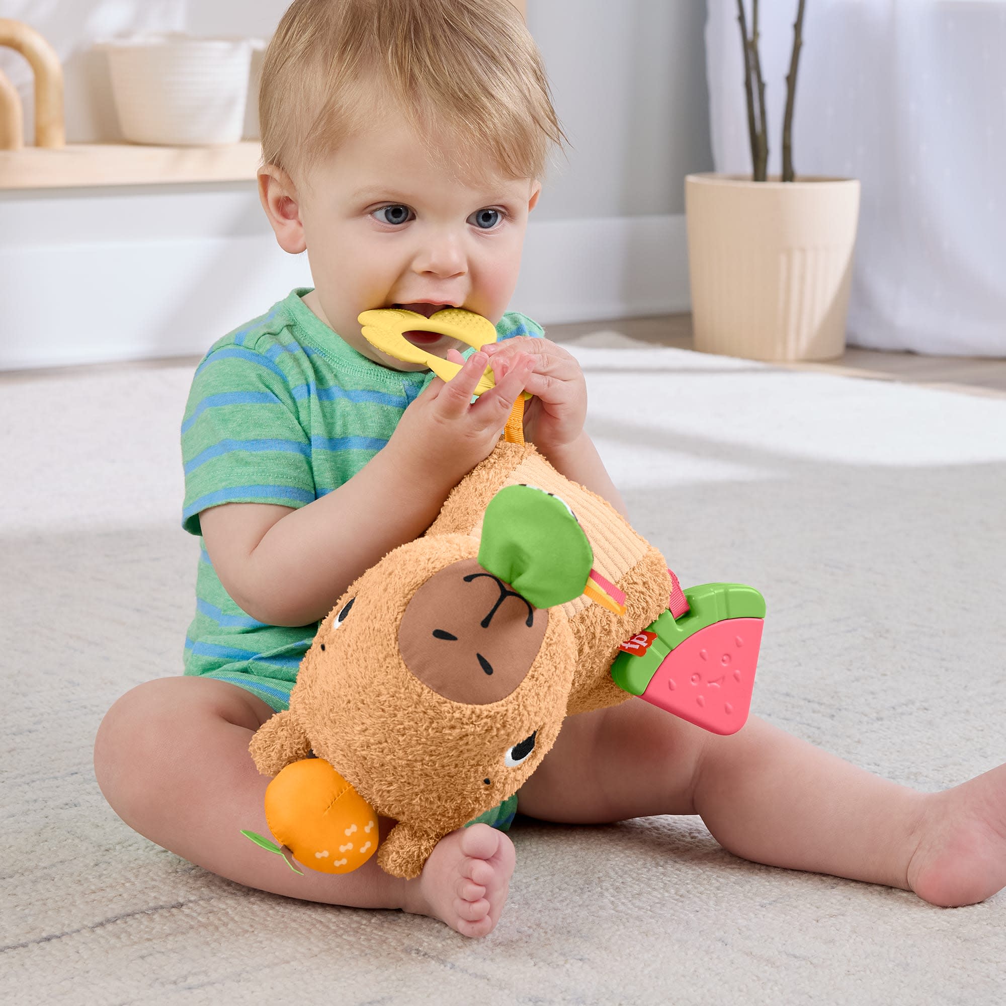Fisher-Price Snuggly Snacky Capybara Plush Baby Sensory Toy with Teether & Rattle for Newborns - Image 5
