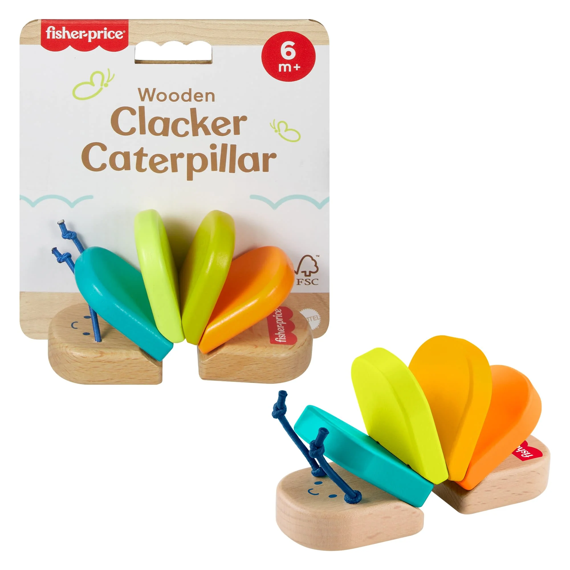 Fisher-Price Wooden Clacker Caterpillar Developmental Activity Rattle Toy for Baby, 1 Wood Piece - Image 4